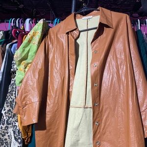 Brown Faux Leather Button-Up Shirt